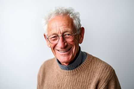 Portrait of a senior man with glasses on a white background.の素材