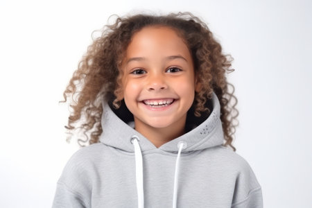 Portrait of a smiling little african american girl on white backgroundの素材