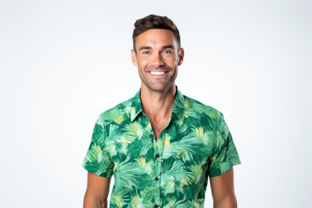 Portrait of a smiling man standing over white background. looking at cameraの素材