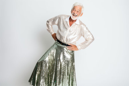 Portrait of a happy senior man posing isolated on a white backgroundの素材