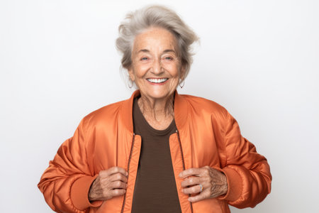 portrait of a senior woman on a white background. studio shotの素材