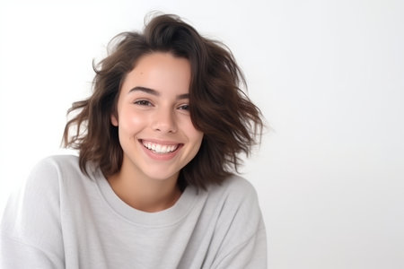 Portrait of a beautiful young woman smiling and looking at camera.の素材