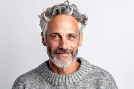 Portrait of a handsome middle-aged man in a gray sweater.の素材