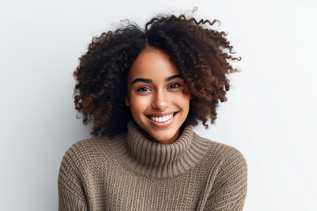 Portrait of a beautiful young African American woman with curly hairの素材