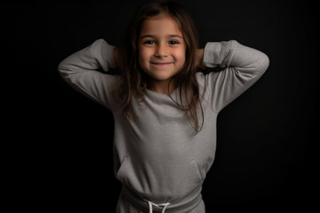 portrait of a little girl on a black background in the studioの素材