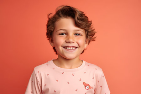 Portrait of cute little girl on colored background. lovely boyの素材