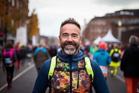 Unidentified participants at the London Marathon. The marathon is an annual event.の素材
