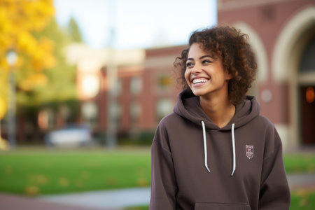 Portrait of a beautiful young african american woman smiling outdoorsの素材
