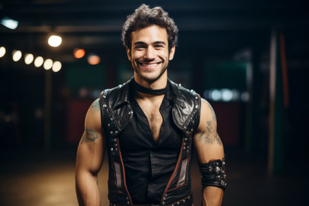 Portrait of a handsome young man in the gym. Fitness, bodybuilding, healthy lifestyle.の素材