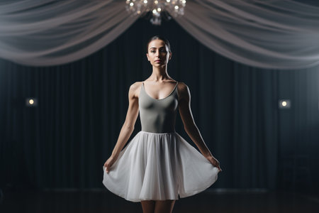 Beautiful ballerina in a white tutu posing in the studioの素材