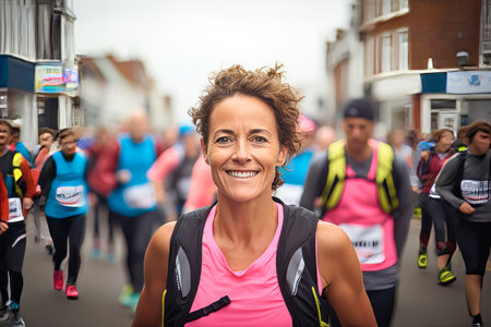 Unidentified woman running in the Stockholm Half Marathon.の素材