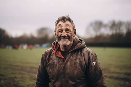 Portrait of an elderly man with a beard in the countryside.の素材