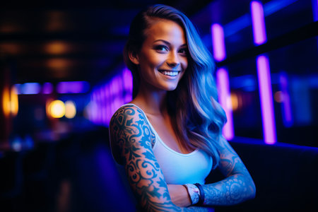 Portrait of a beautiful young woman with tattoos on her arms.の素材
