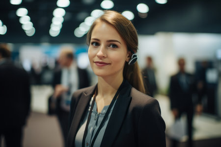 Portrait of a beautiful young business woman in front of her teamの素材