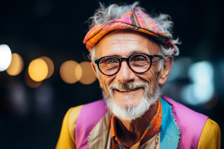 Portrait of an old man with glasses and a bandana.の素材