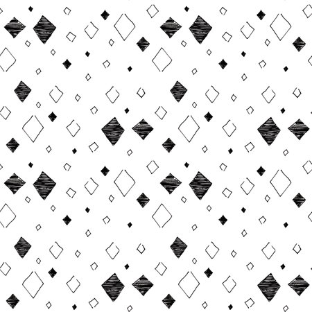 ink doodle geometric seamless pattern with black and white triangles, for print, textile, backgroundの写真素材