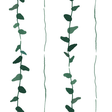 watercolor green pattern with leaves and lines on white background for print, textile, cardの写真素材