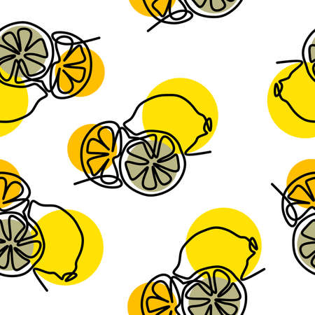 Seamless pattern with lemons, line art illustrationの写真素材