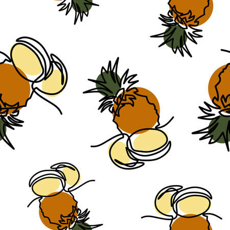 Seamless pattern with pineapples, line art illustrationの写真素材