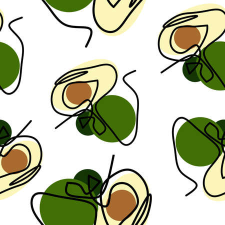 Seamless pattern with avocado, line art illustrationの写真素材