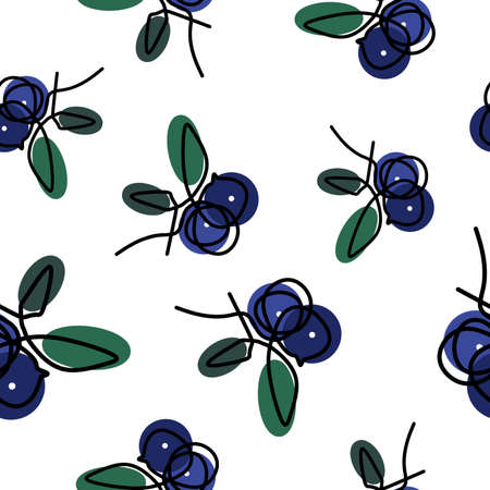 Seamless pattern with blueberries, line art illustrationの写真素材