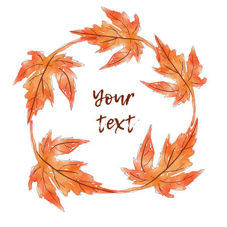 watercolor round wreath with autumn leavesの写真素材