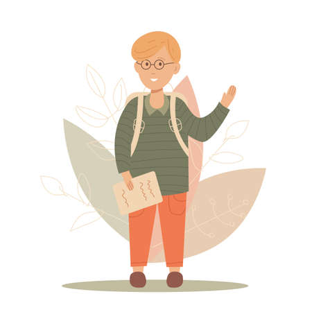Back to school. Student goes to school with book. Flat vector illustrationのイラスト素材