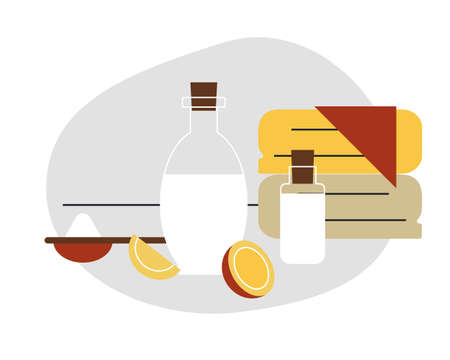 Flat illustration with items for Thai massage, spa treatments on white backgroundのイラスト素材