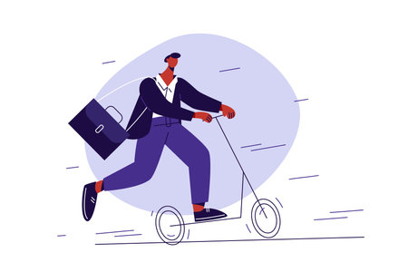 Businessman rides a scooter. Flat vector illustration.のイラスト素材