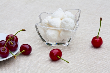 Beautiful summer breakfast - cherries, sweetsの写真素材