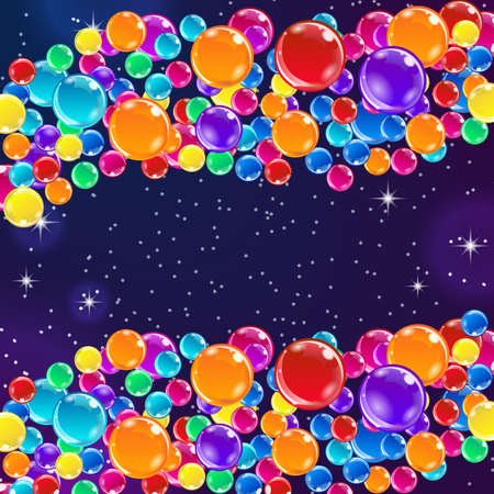 Color balloons on starry night background. Funny and positive illustration.のイラスト素材