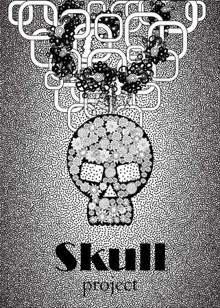 Skull in floral style your concept design. Black n White. Vector illustration.のイラスト素材