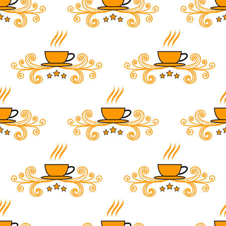 Seamless pattern with hand drawn sketchy tea and coffee cups.のイラスト素材
