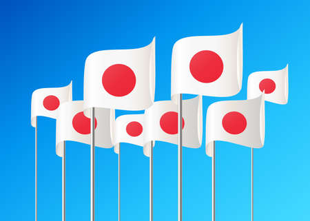 Flags of Japan on blue sky backgounf. Vector illustrationのイラスト素材