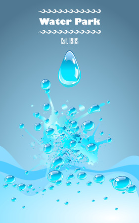 Blue water splash, vector illustration. Realistic water dropsのイラスト素材