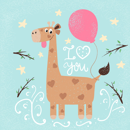 Funny giraffe illustration. Print for you idea.のイラスト素材