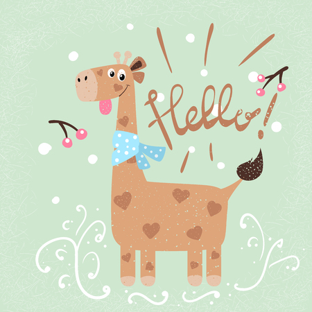 Winter and snow illustration. Giraffe cartoon characters.のイラスト素材