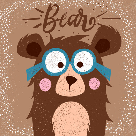 Funny, cute bear with glasses for print t-shirt.のイラスト素材
