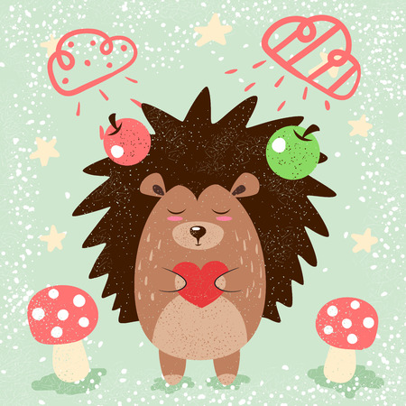 Cartoon funny hedgehog illustration for print t-shirt.のイラスト素材
