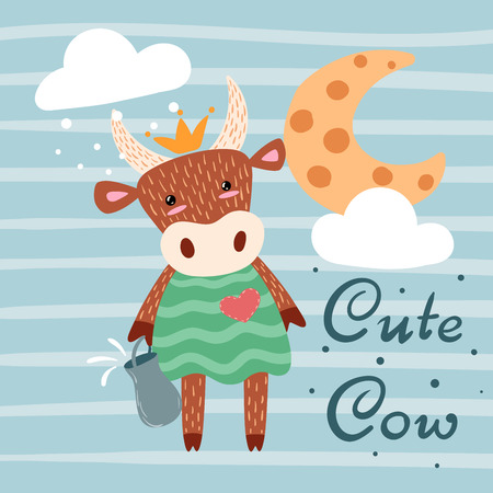 Cute, happy cow characters. Idea for print t-shirt.のイラスト素材
