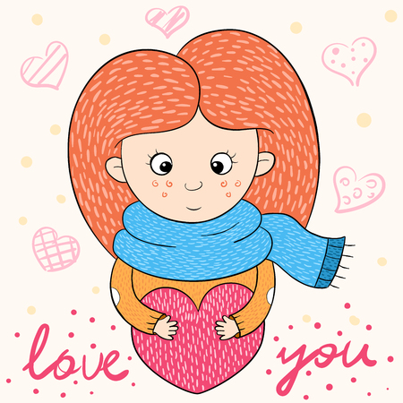 Funny, cute girl characters.love cartoon illustration. Idea for print t-shirt.のイラスト素材