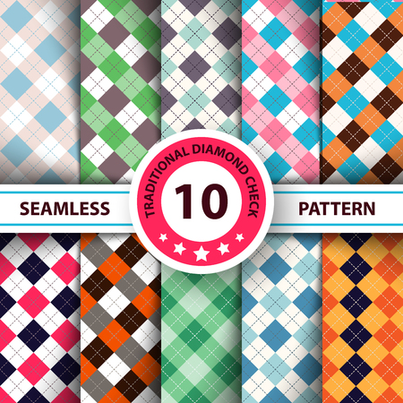 Seamless argyle plaid blue pattern. Diamond check - idea for your print. Hand drawのイラスト素材
