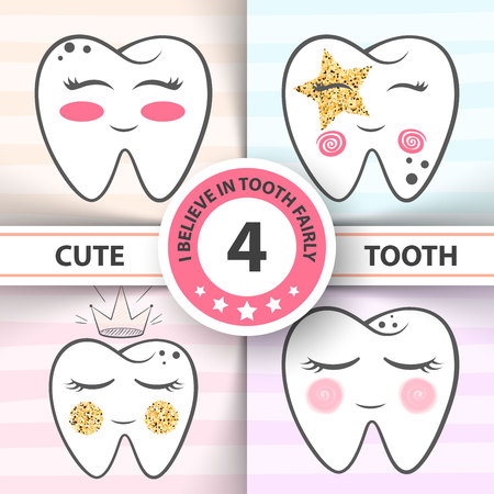 Cute tooth - medical, health illustration. Hand drawのイラスト素材