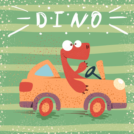 Cute dino drive funny car. Hand drawのイラスト素材