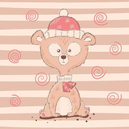 Cute, funny cartoon bear characters. Hand drawのイラスト素材