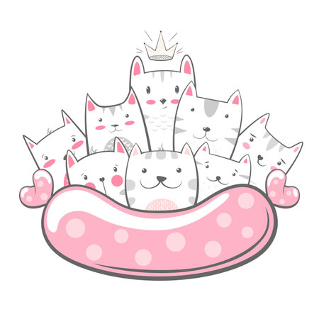 Cute, funny - cat. kitty characters. Hand drawのイラスト素材