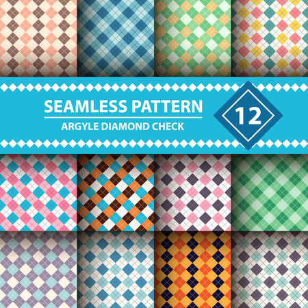 Seamless argyle plaid blue pattern. Diamond check - idea for your print. Hand drawのイラスト素材