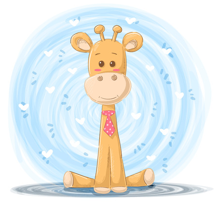 Cartoon giraffe illustration - cartoon characters. Hand drawのイラスト素材