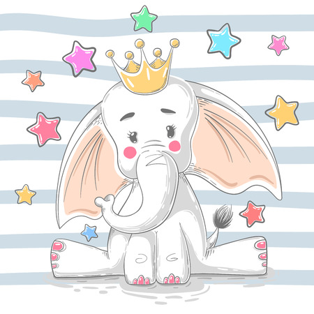Cute princess elephant - cartoon characters. Hand drawのイラスト素材