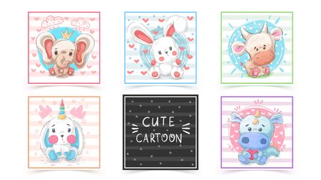 Set cute animals - idea for print t-shirtのイラスト素材